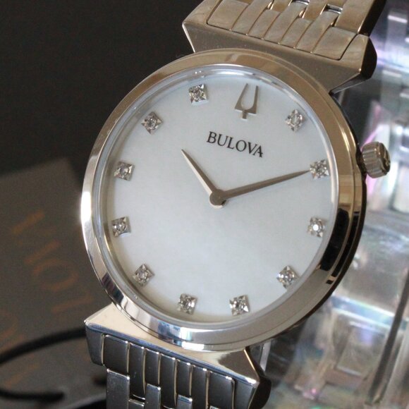 Bulova Ladies Regatta Quartz Watch MOP Dial 11 Diamond Indicese Classic 2 Hander - Picture 10 of 13